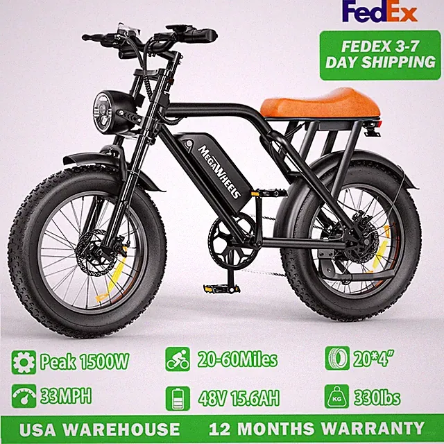 20" Fat Tire Adult Electric Bike 33mph 1500W 48V/15.6Ah EMountain bike