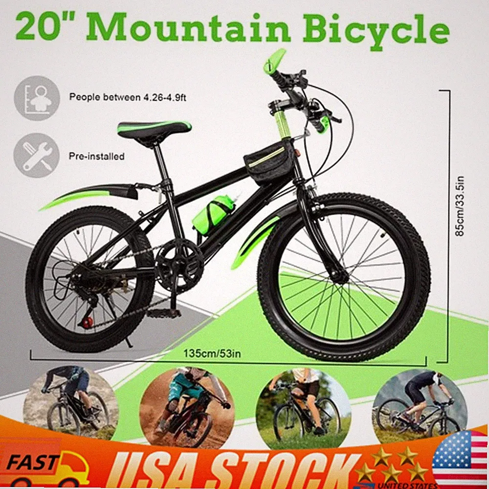 20 Inch Child City Bike 7 Speeds Kids Mountain Bike Double Disc Brake Bicycle