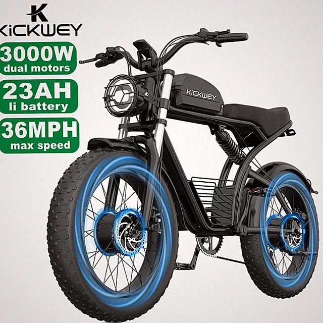 3000W Electric Bike 48V 23AH Moped Mountain eBike 20" Fat Tyre Adult Dual Motors
