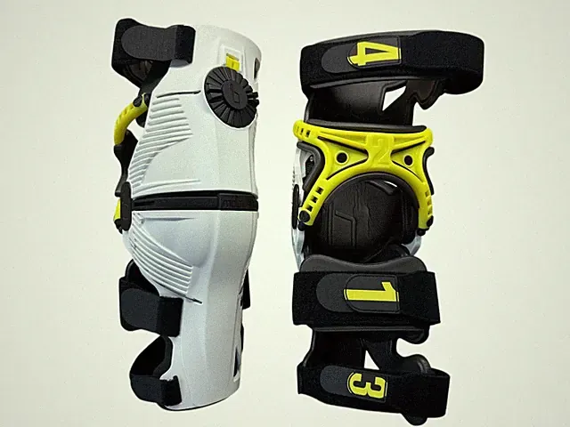 Mobius X8 Knee Braces Medium White Acid Yellow PAIR Dirt Bike MX ATV - OPEN BOX