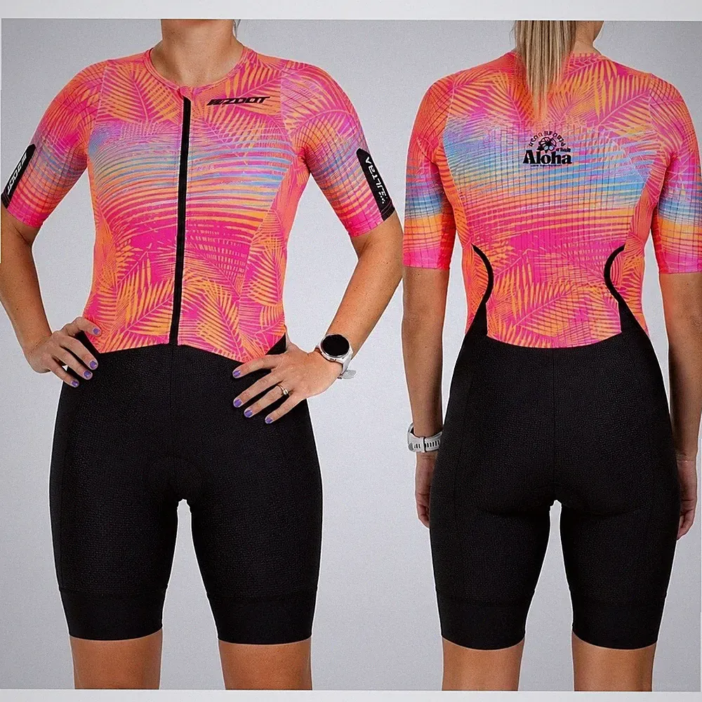 Zoot Triathlon Race Suit Ultra Ice Women's Sz M Short Sleeve Pink Club Aloha